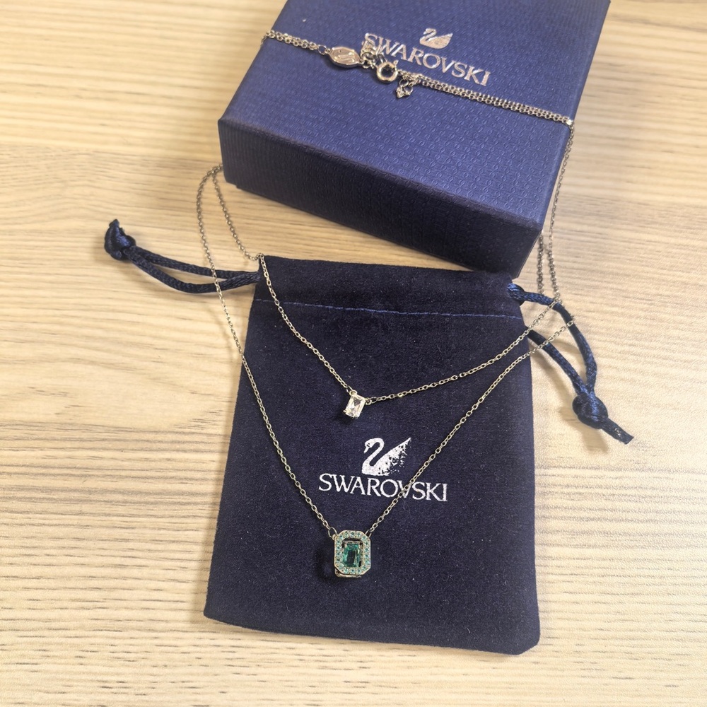 Swarovski Green and Silver Necklace Set